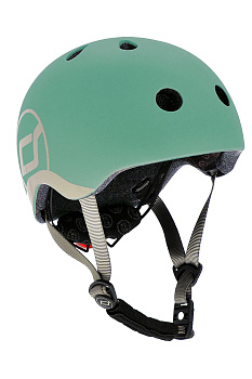 Детский шлем Scoot & Ride серо-зеленый с фонариком FOREST